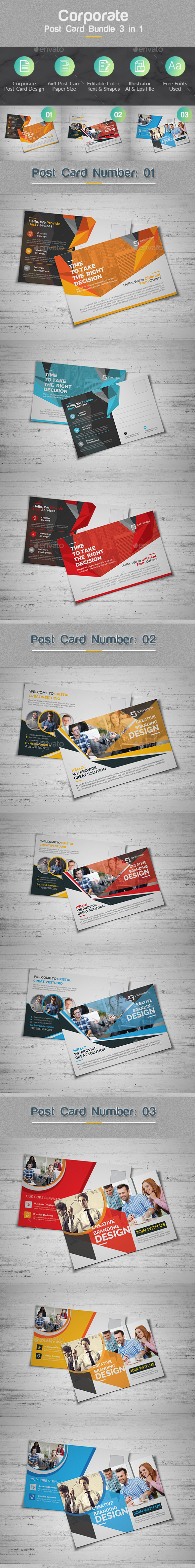 Post Card Bundle 3 in 1 - Cards & Invites Print Templates