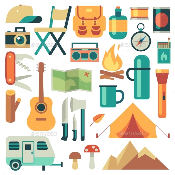 Tourists Equipment and Travel Accessories Vector - Sports/Activity Conceptual