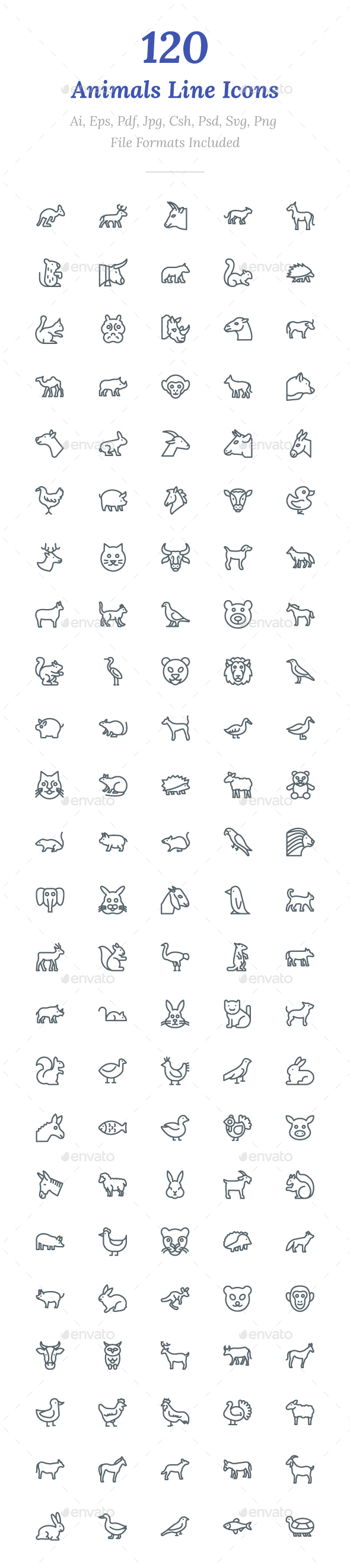 GraphicRiver 120 Animals Line Icons 20704047 GraphicRiver 120 Animals Line Icons 20704047