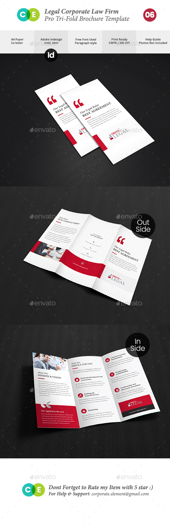 Legal Corporate Law Firm Business Tri-Fold Brochure V06 - Brochures Print Templates