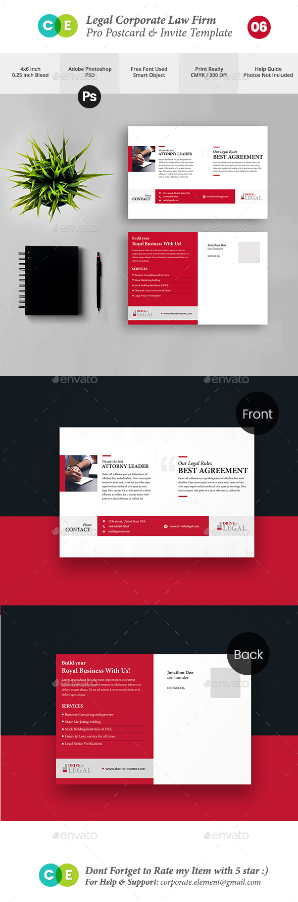 Legal Corporate Law Firm Business Postcard Invite V06 - Cards & Invites Print Templates