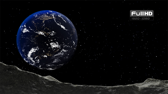 View of Earth from Lunar Surface at Night