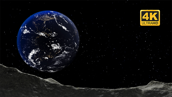 View of Earth from Lunar Surface at Night 4k