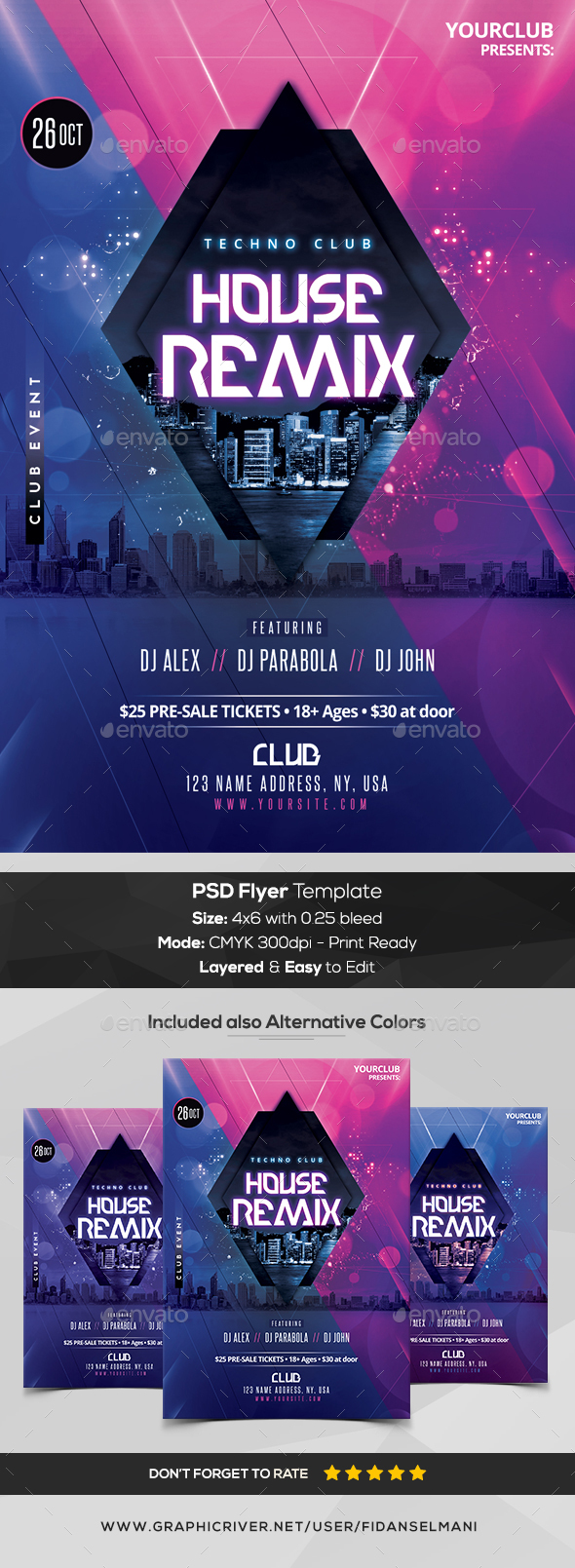 Techno House Mix - PSD Flyer Template - Flyers Print Templates