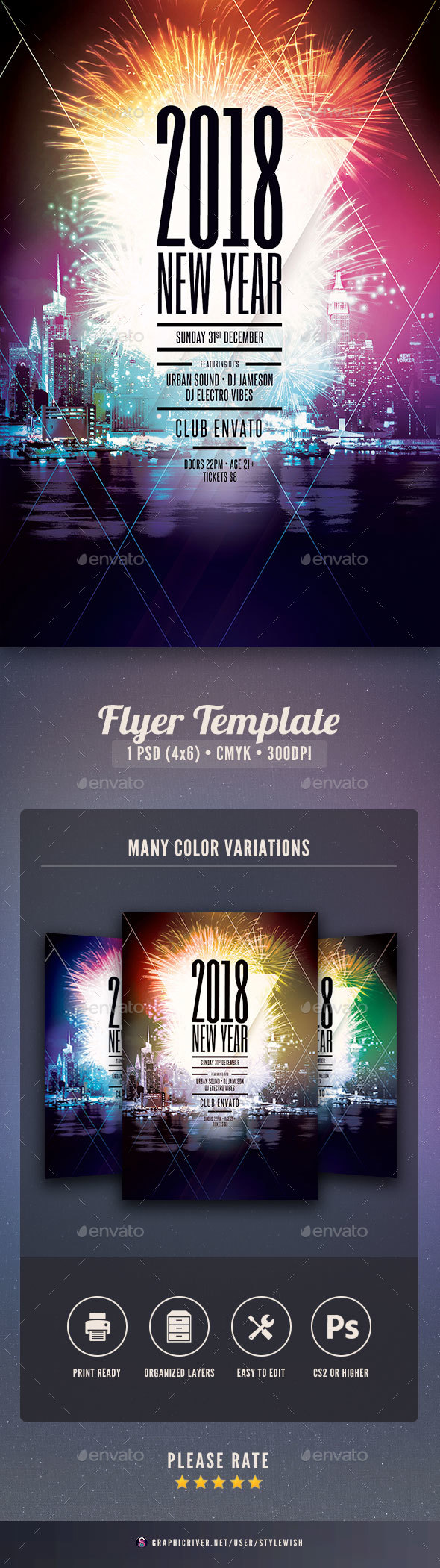 2018 New Year Flyer Template