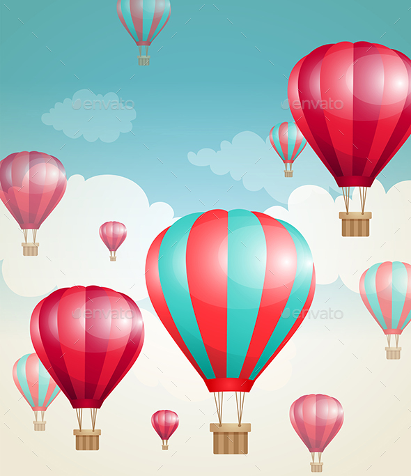 Red Air Balloons and Clouds - Travel Conceptual