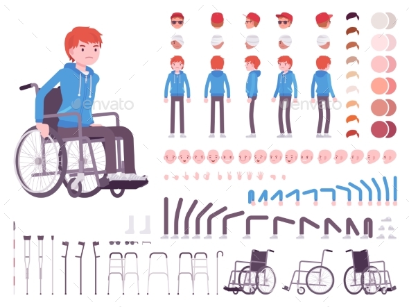 Male Young Wheelchair User Character Creation Set - People Characters