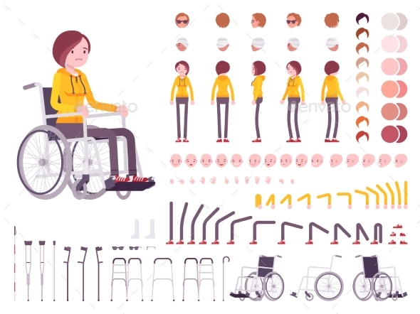 Female Young Wheelchair User Character Creation - People Characters