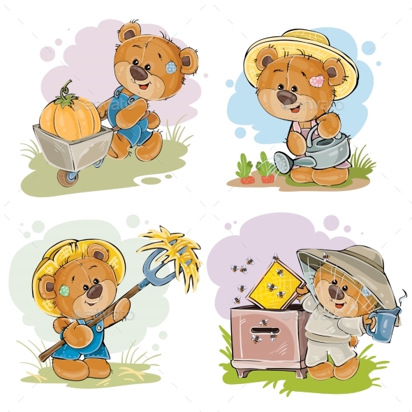 Set of Illustrations of Vector of Teddy Bear - Animals Characters