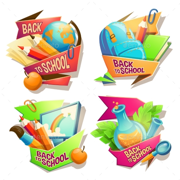Set of Vector School Cartoon Illustrations - Miscellaneous Vectors