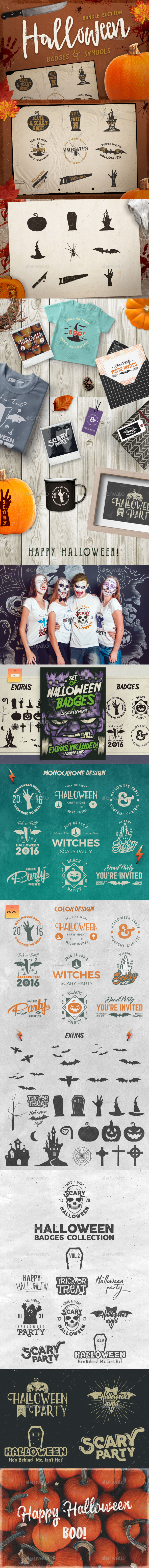 Halloween Badges / Retro Logo Set. Bundle Edition - Badges & Stickers Web Elements