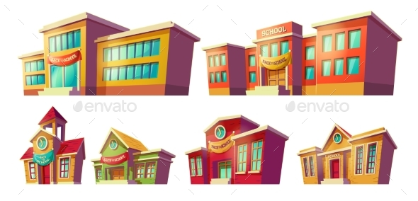 Set of Cartoon Buildings - Buildings Objects