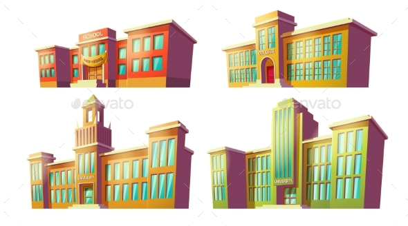 Set of Cartoon Buildings - Buildings Objects
