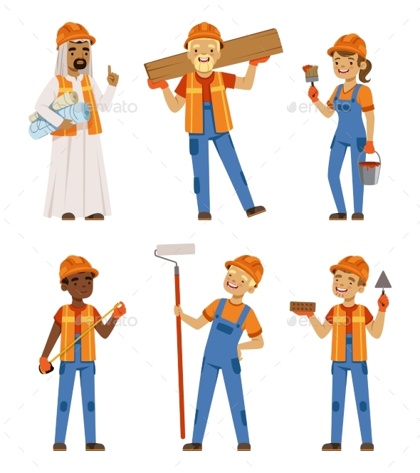 Male and Female Workers in Uniform. - People Characters