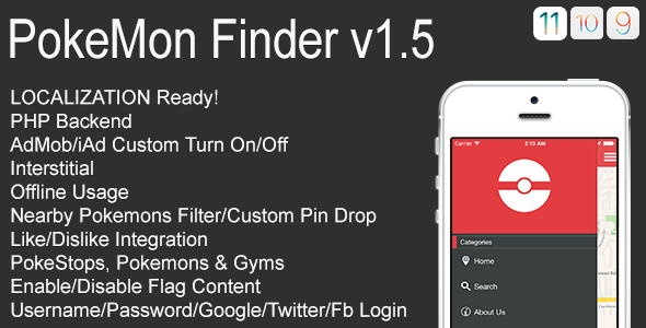 PokeMon Finder Full iOS Application v1.5 - CodeCanyon Item for Sale