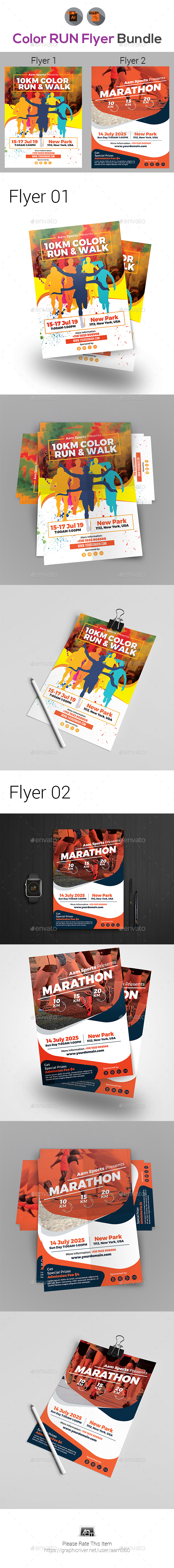 Color Run & Marathon Event Flyer Bundle - Events Flyers
