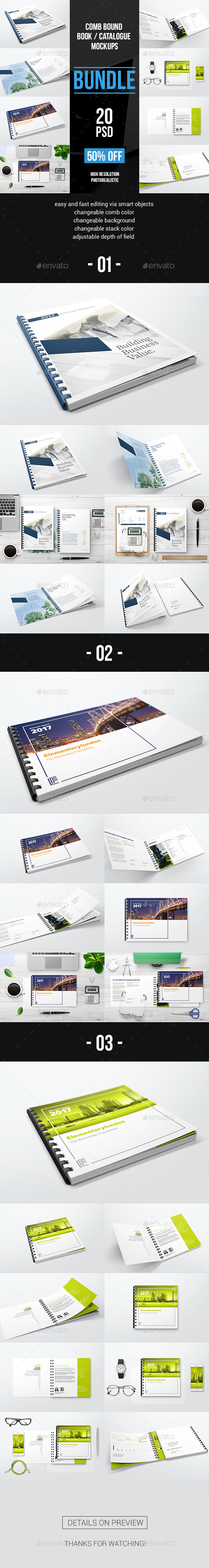 Comb Bound Book / Catalogue Bundle Mockups - Books Print