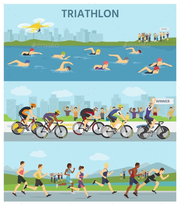 Triathlon Marathon Sport Competition Race - People Characters