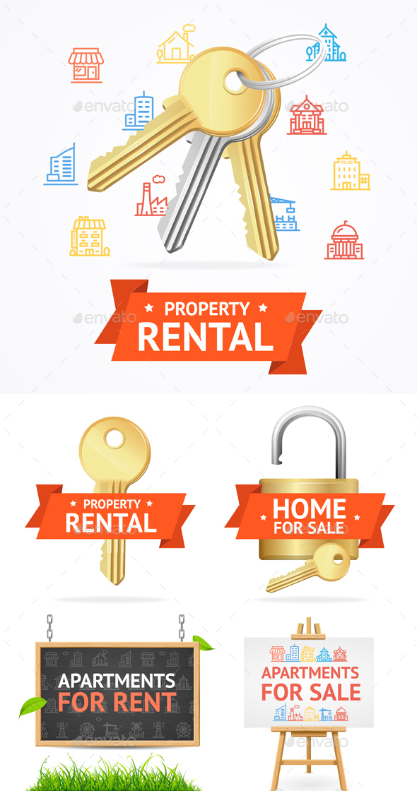 Realistic Detailed Real Estate Signs Set - Industries Business