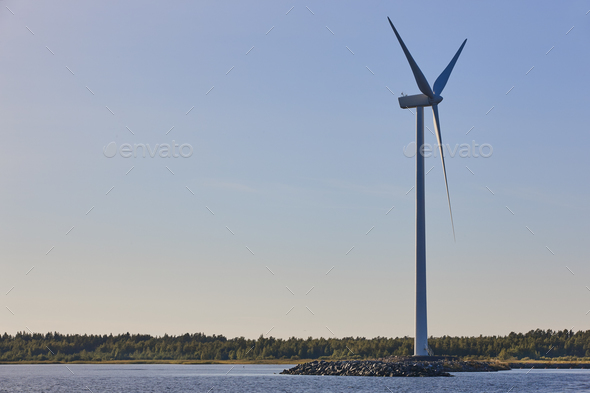 Windmill in the baltic sea. Renewable clean and green energy. Finland