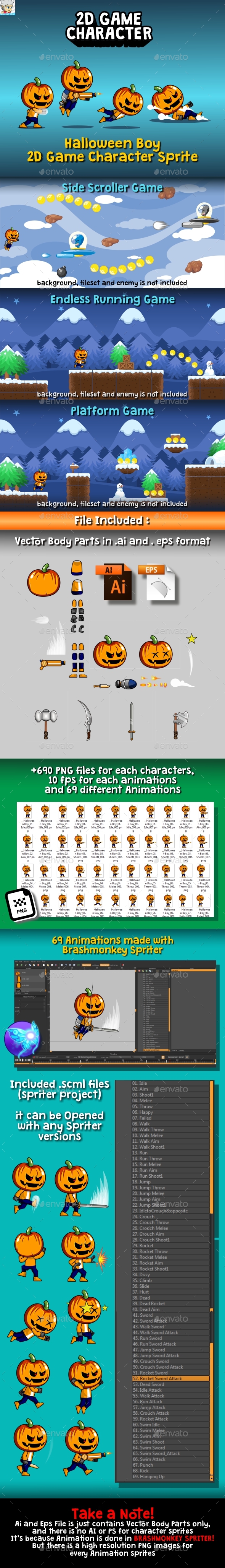 Halloween Boy 2D Game Character Sprite