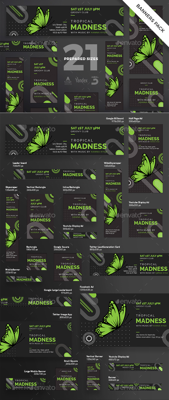 Tropical Madness Banner Pack - Banners & Ads Web Elements
