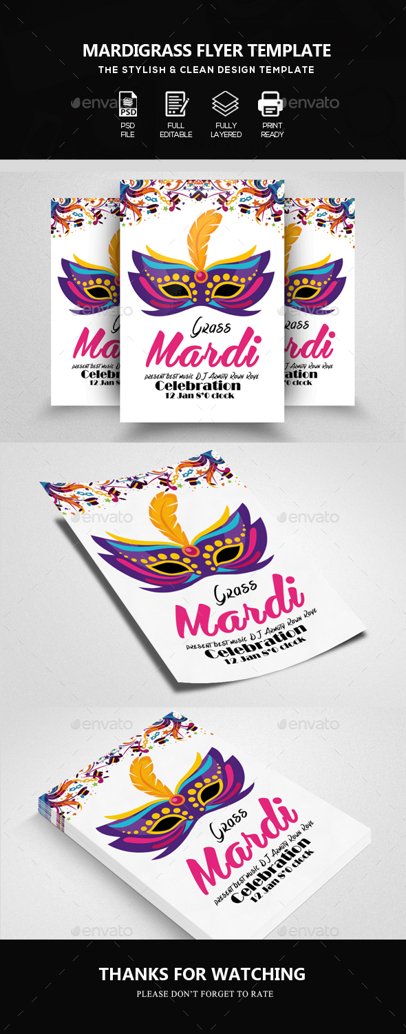 Mardi Grass Flyer Template - Clubs & Parties Events