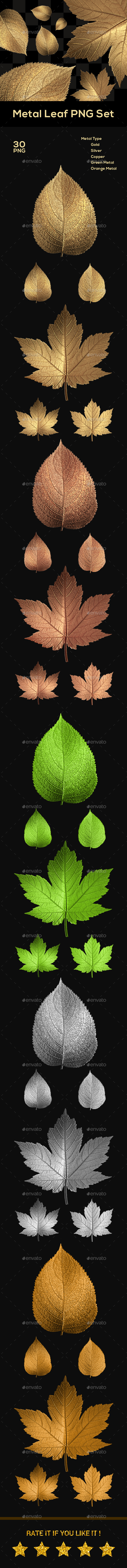 Metal Leaf PNG Set - Objects 3D Renders