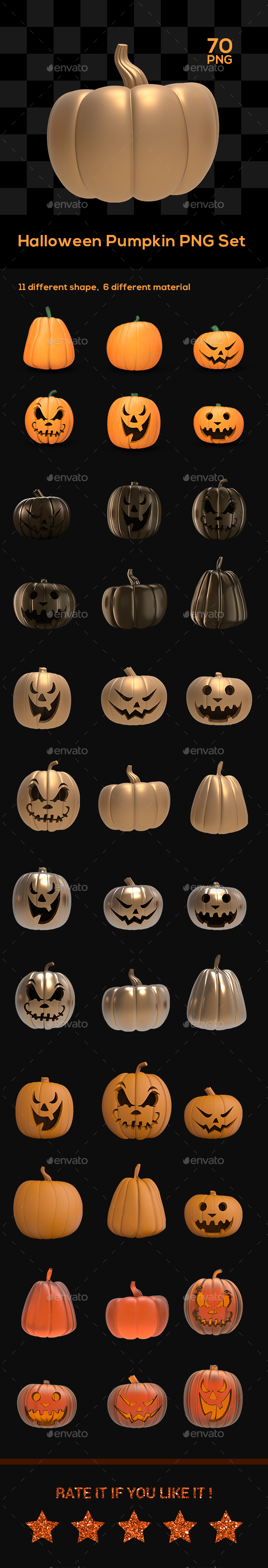 Halloween Pumpkin PNG Set - Objects 3D Renders