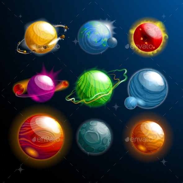 Set of Isolated Planets or Stars - Miscellaneous Vectors