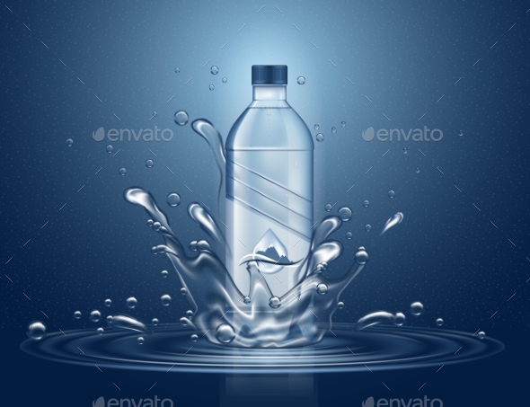 Water Bottle with Splashes - Food Objects