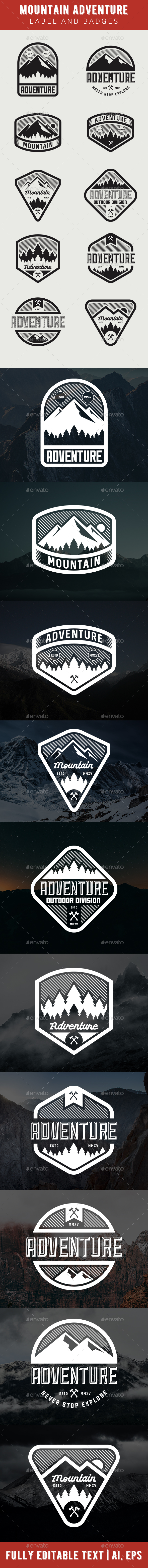 Mountain Adventure Label and Badges - Badges & Stickers Web Elements