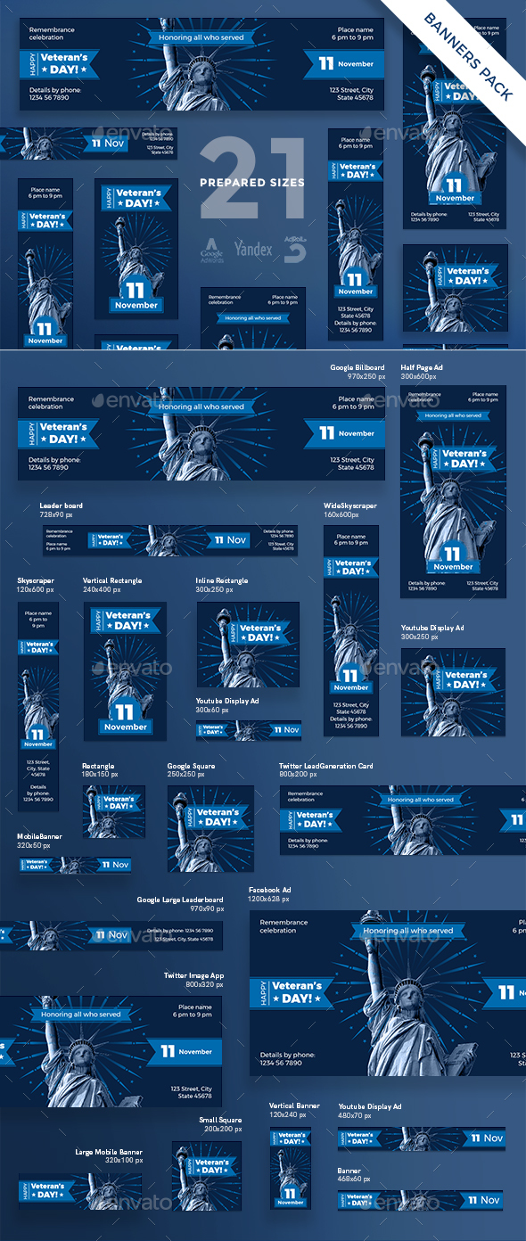 Veteran's Day Banner Pack - Banners & Ads Web Elements