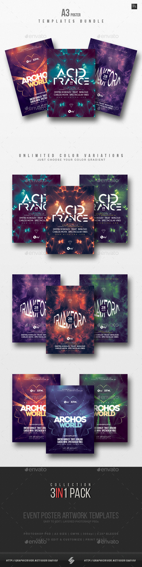 Progressive Sound vol.8 - Party Flyer / Poster Templates Bundle - Clubs & Parties Events