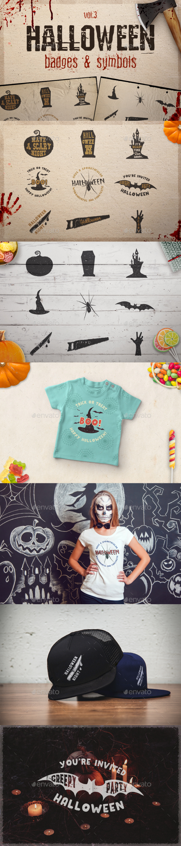 Halloween Badges Set. Vol.3 - Badges & Stickers Web Elements