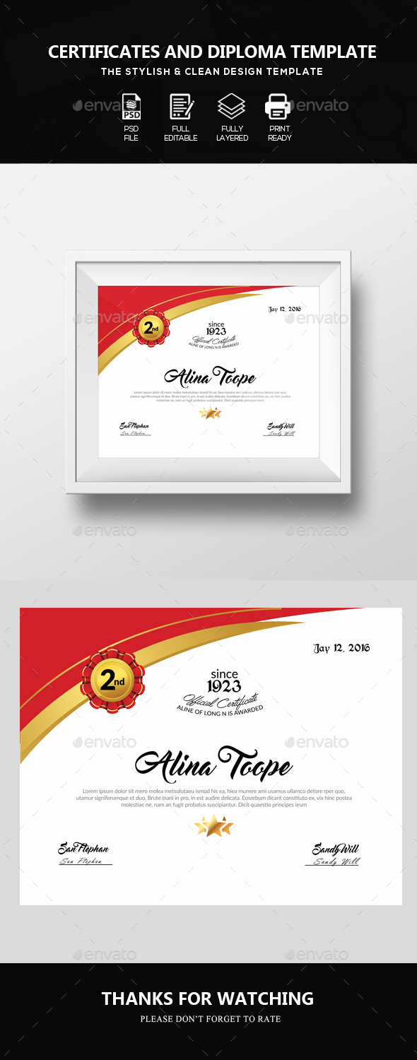 Academical Diploma Certificate Template - Certificates Stationery