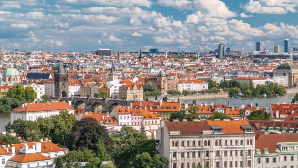 Panorama of Prague Old Town with Red Roofs alt