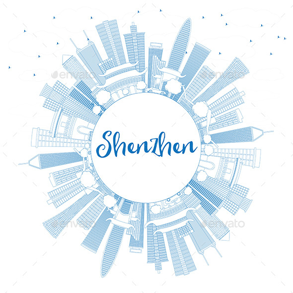 GraphicRiver Outline Shenzhen Skyline with Blue Buildings and Copy Space 20721071