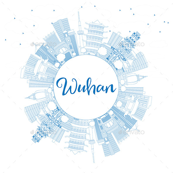GraphicRiver Outline Wuhan Skyline with Blue Buildings and Copy Space 20721104