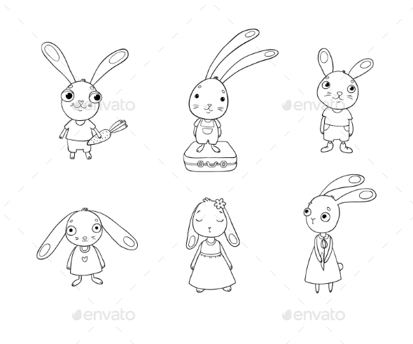 Set of Cartoon Bunny - Miscellaneous Vectors