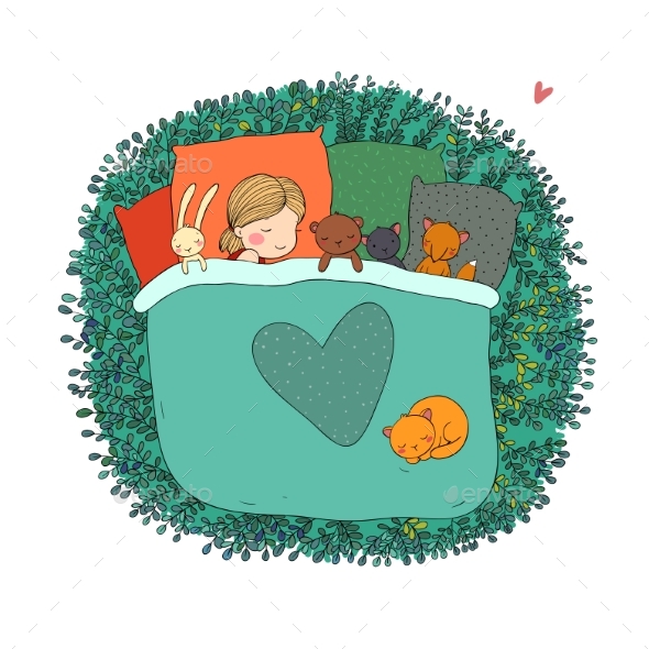 Child is Sleeping with Her Toys - People Characters