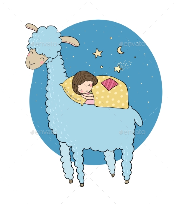 Sleeping Girl and a Cartoon Llama - Animals Characters