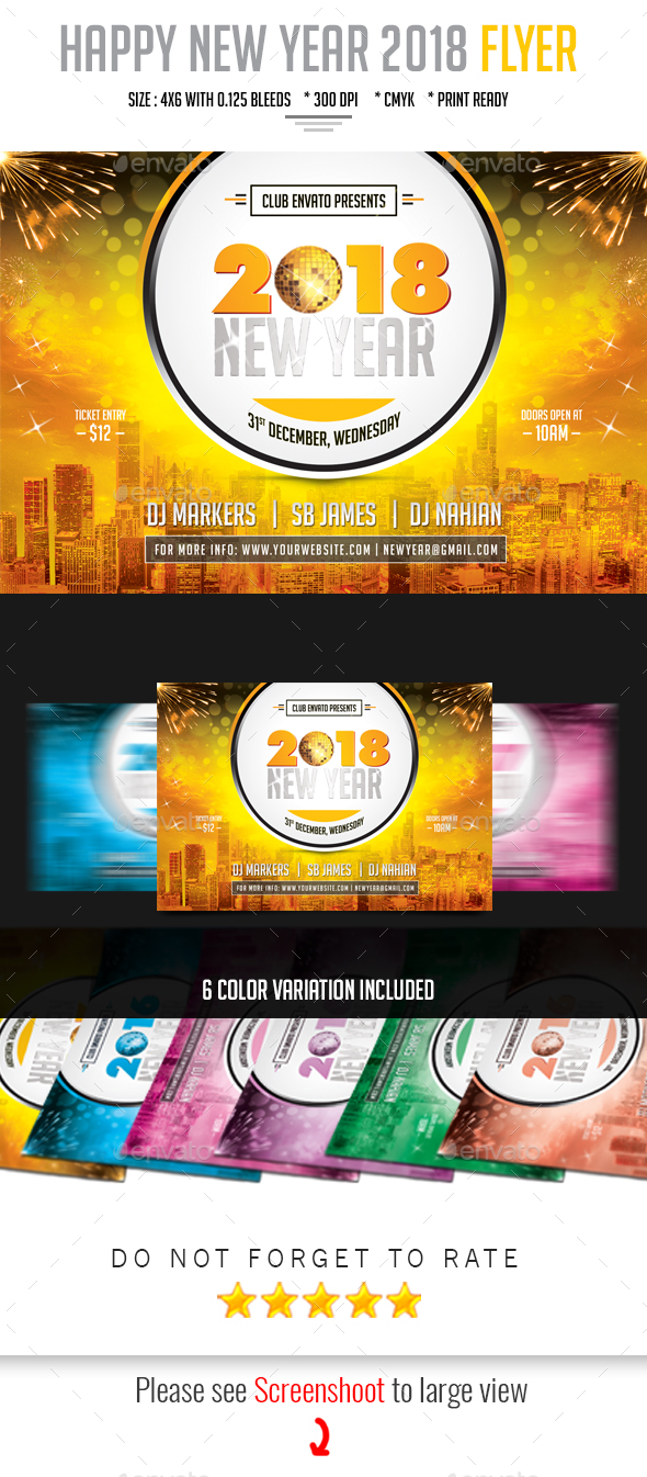 2018 Happy New Year Party Flyer Design Template