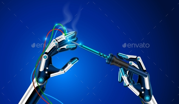 The Robot Holds in a Hand a Soldering Iron - Computers Technology