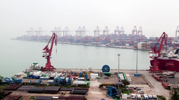 Timelapse Large Port of Shenzhen with Container Terminal