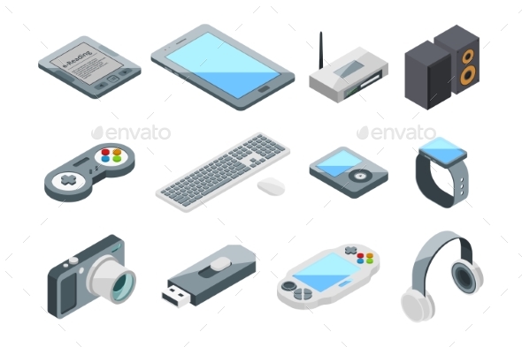 Different Electronic Gadgets Collection Isometric - Man-made Objects Objects