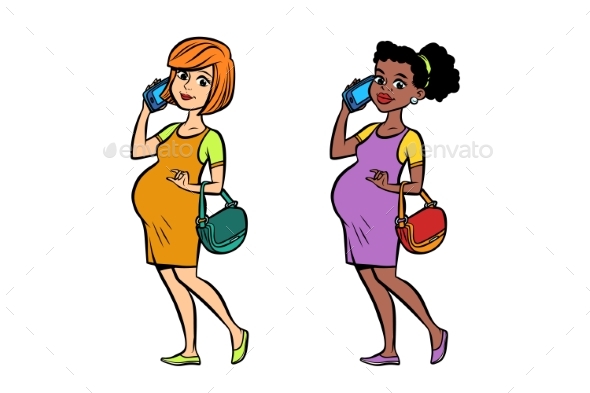 Pregnant Women with Phone - People Characters