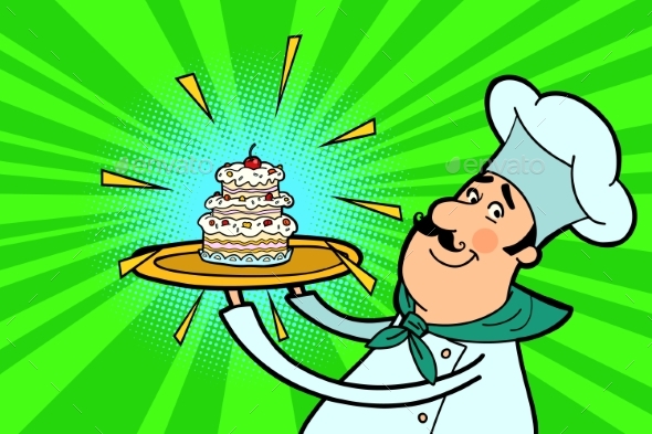 Chef Cook Character with Cupcake - Food Objects