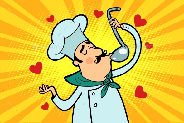 Chef Cook Character Tastes the Sauce or Soup - Food Objects