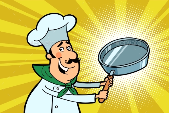 Chef Cook Character with a Frying Pan - Food Objects